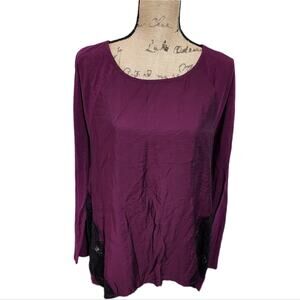 Two by Vince Camuto Purple and Black Lace Burnout Long Sleeve Shirt Size Large